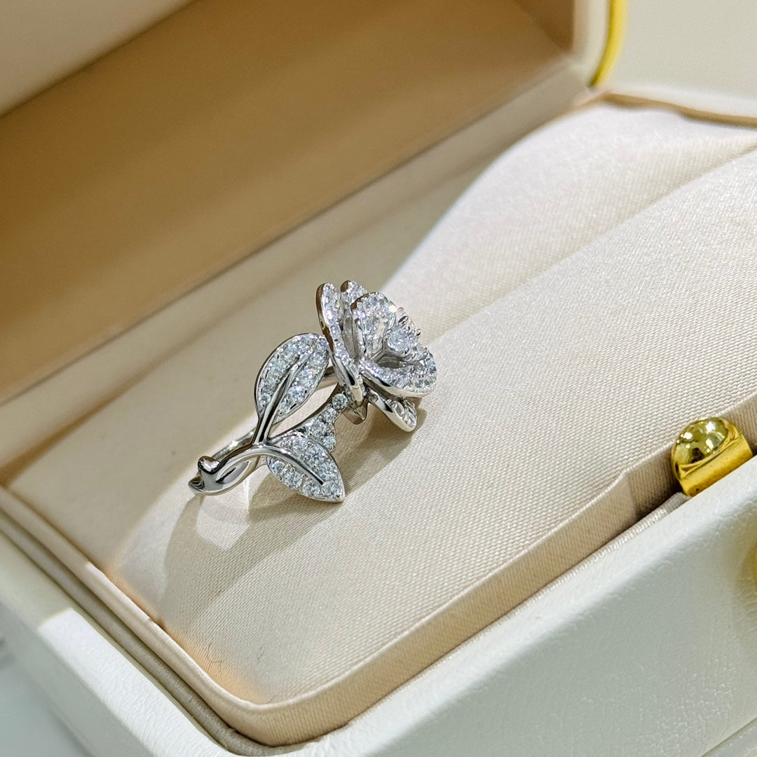 Floral Motif Statement Ring in Silver-Tone side detail