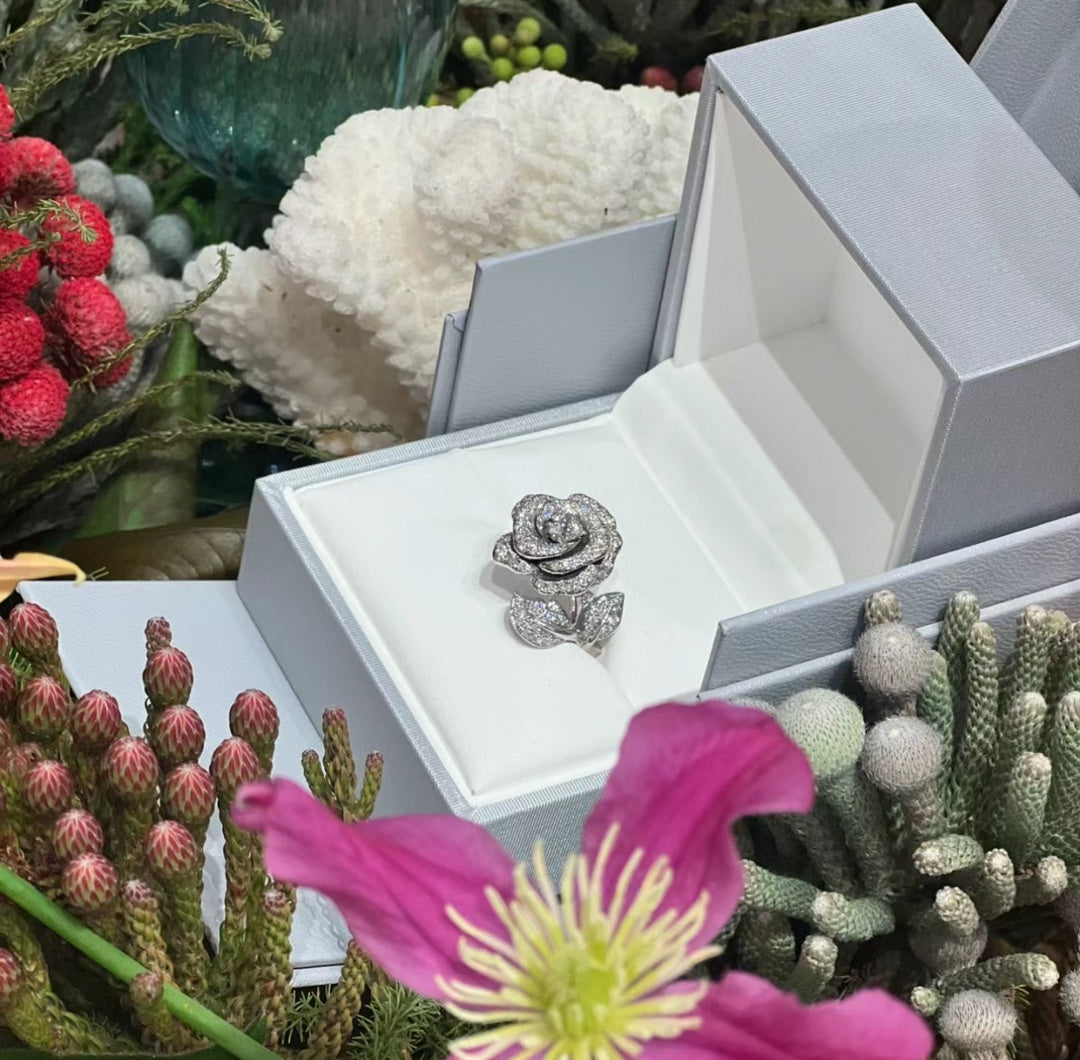 Floral Motif Statement Ring in Silver-Tone styled view