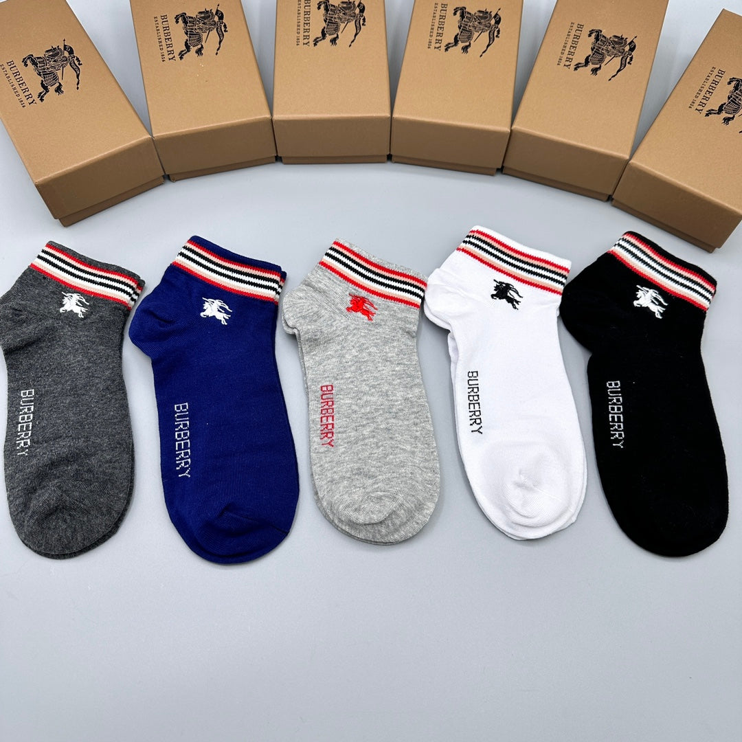 Burberry Stripe And Horse Details Ankle Socks - 5-Pair Set