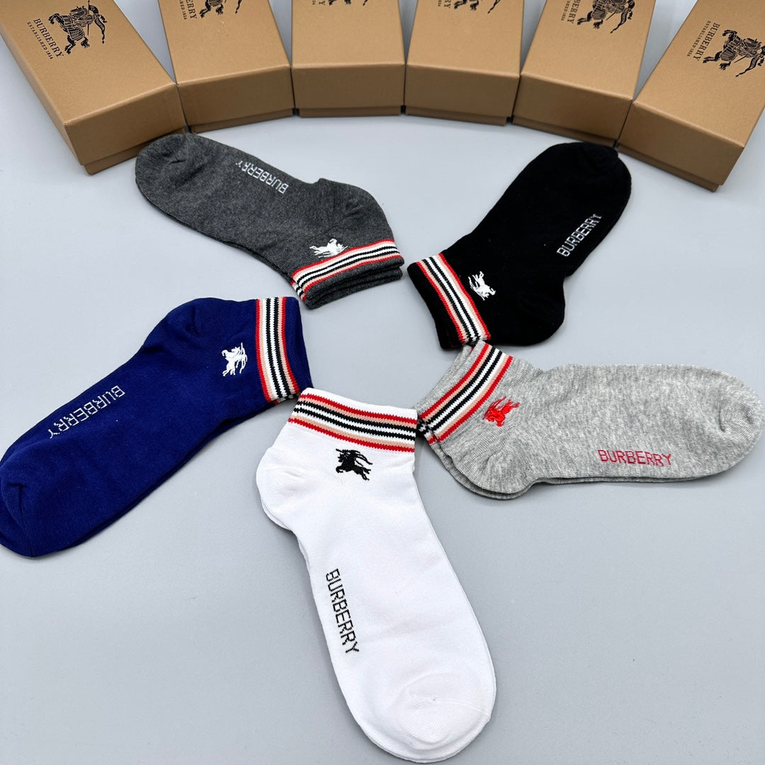 Burberry Stripe And Horse Details Ankle Socks - 5-Pair Set