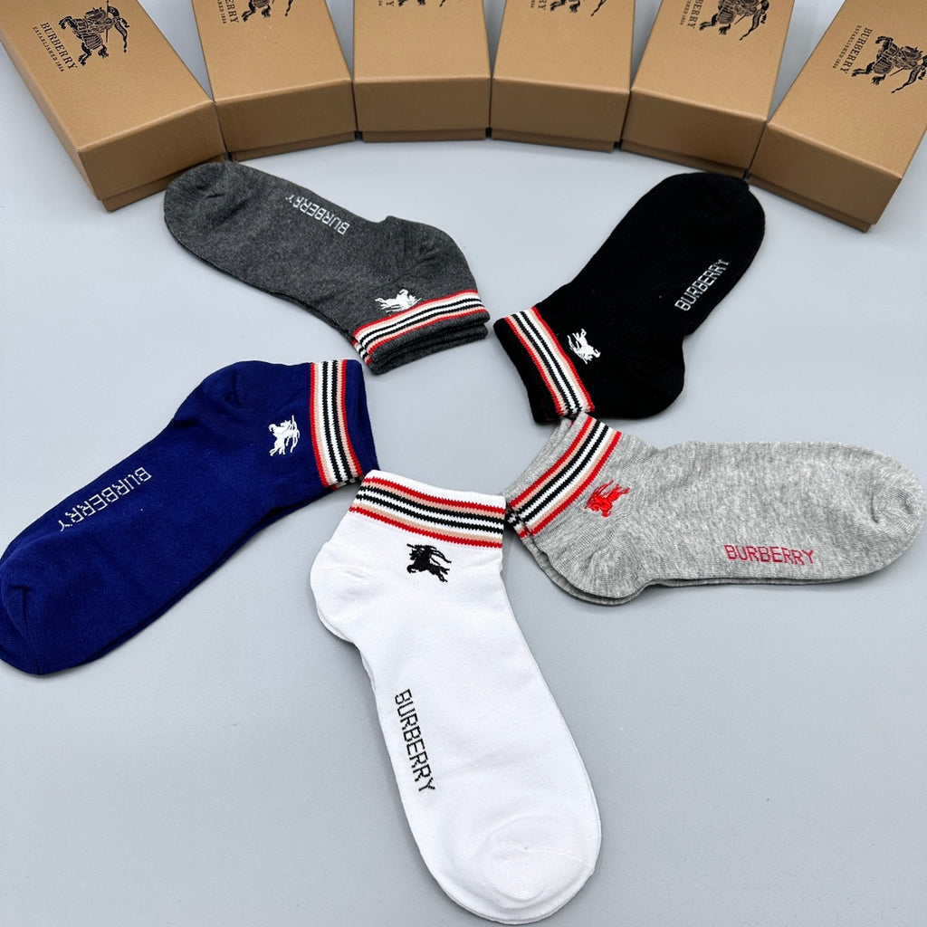 Burberry Stripe And Small Horse Details Ankle Socks - 5-Pair Set
