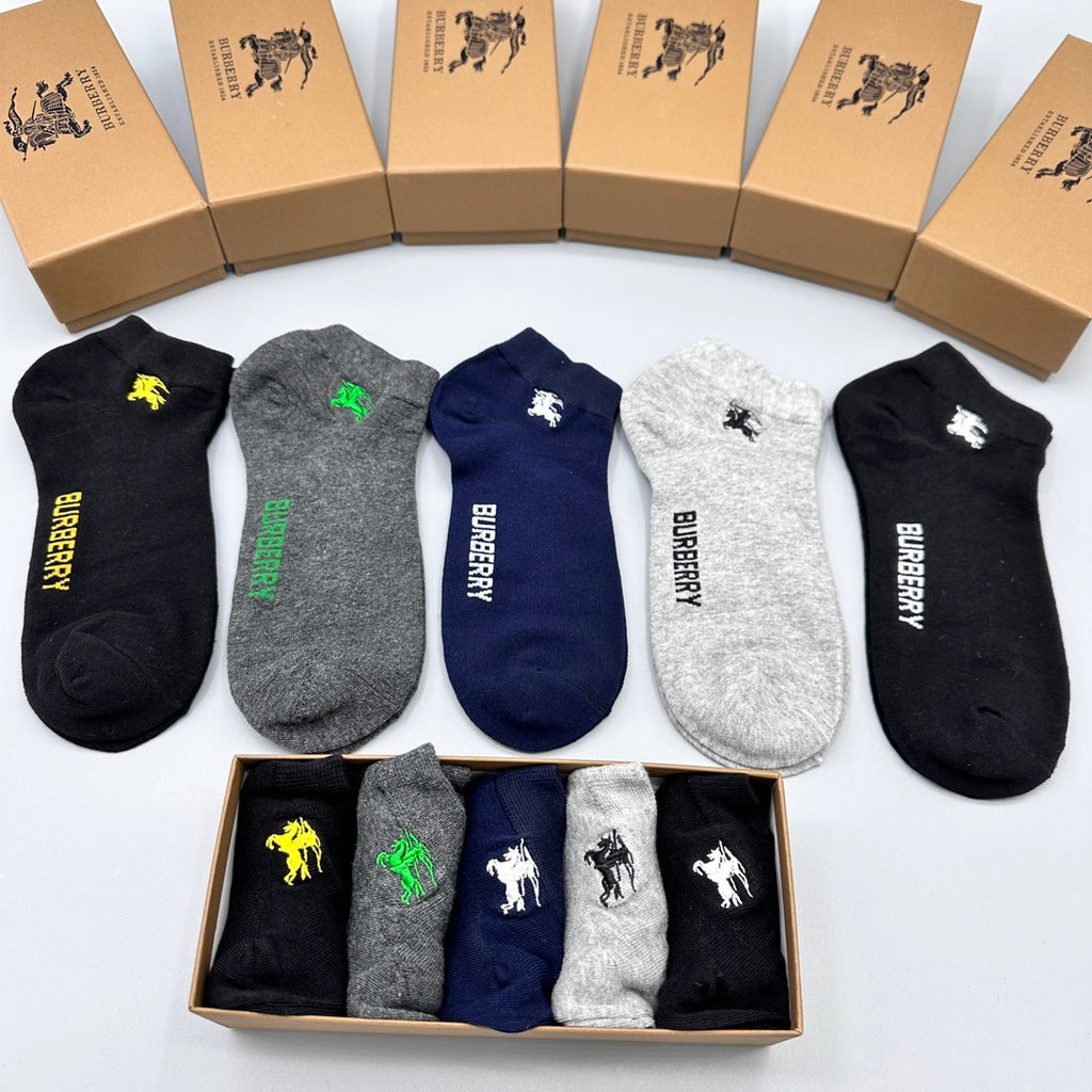 Burberry Colourful Horse Graphics Ankle Socks - 5-Pair Set
