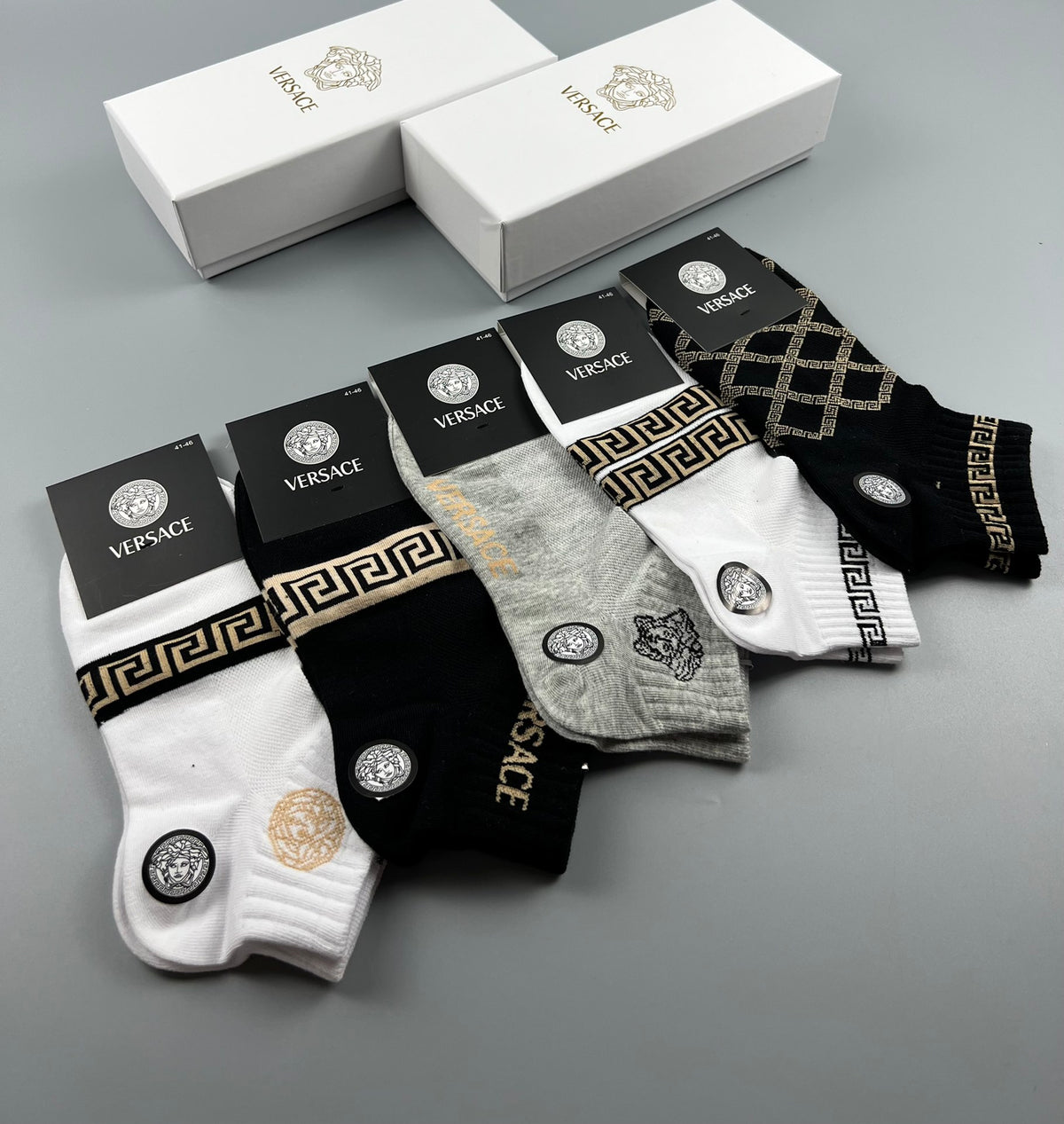Versace Graphic Crew Socks - 5-Pair Box