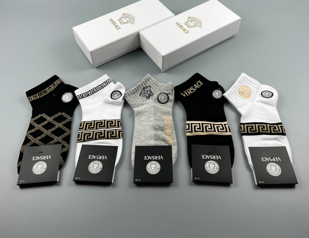 Versace Greek-Key And Medallion Details Ankle Socks - 5-Pair Set