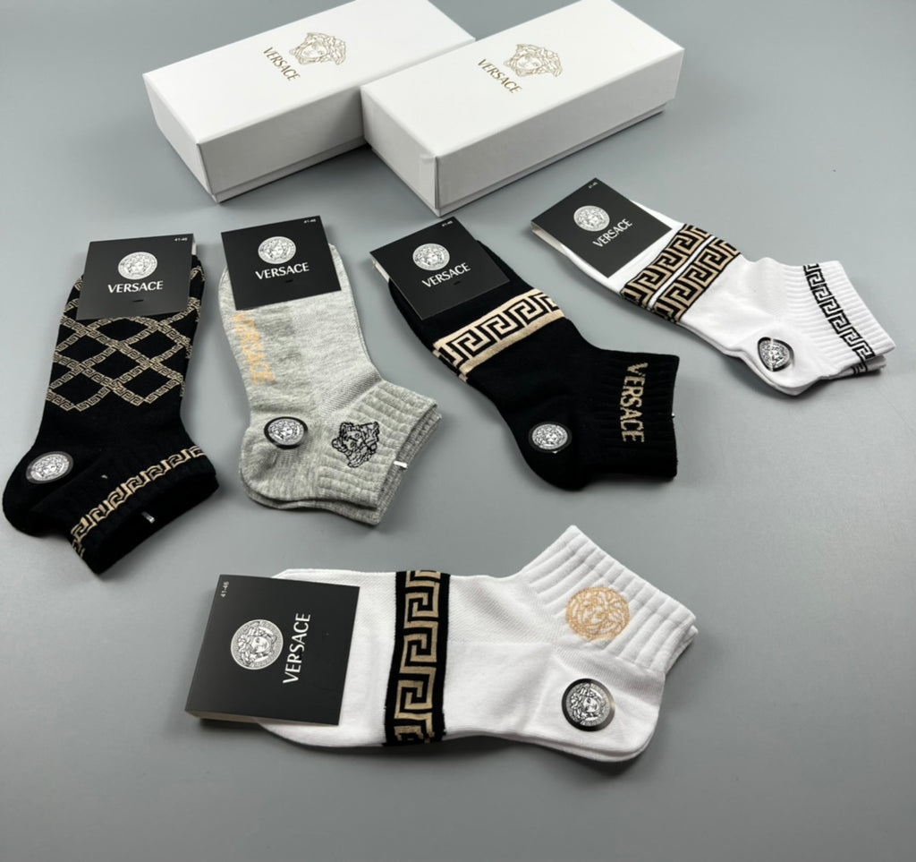 Versace Greek-Key And Medallion Details Ankle Socks - 5-Pair Set