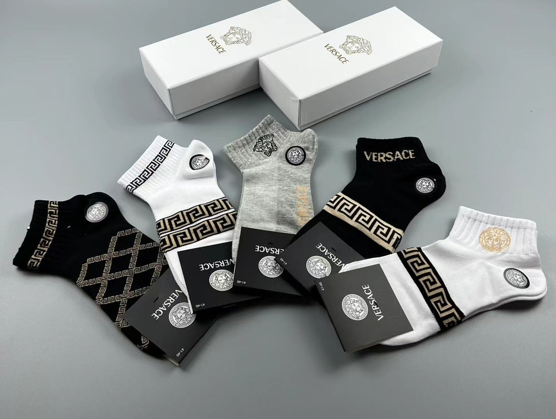 Versace Cotton blend Visible Colour, Cuff And Emblem Details No-Show Socks - 5-Pair Set