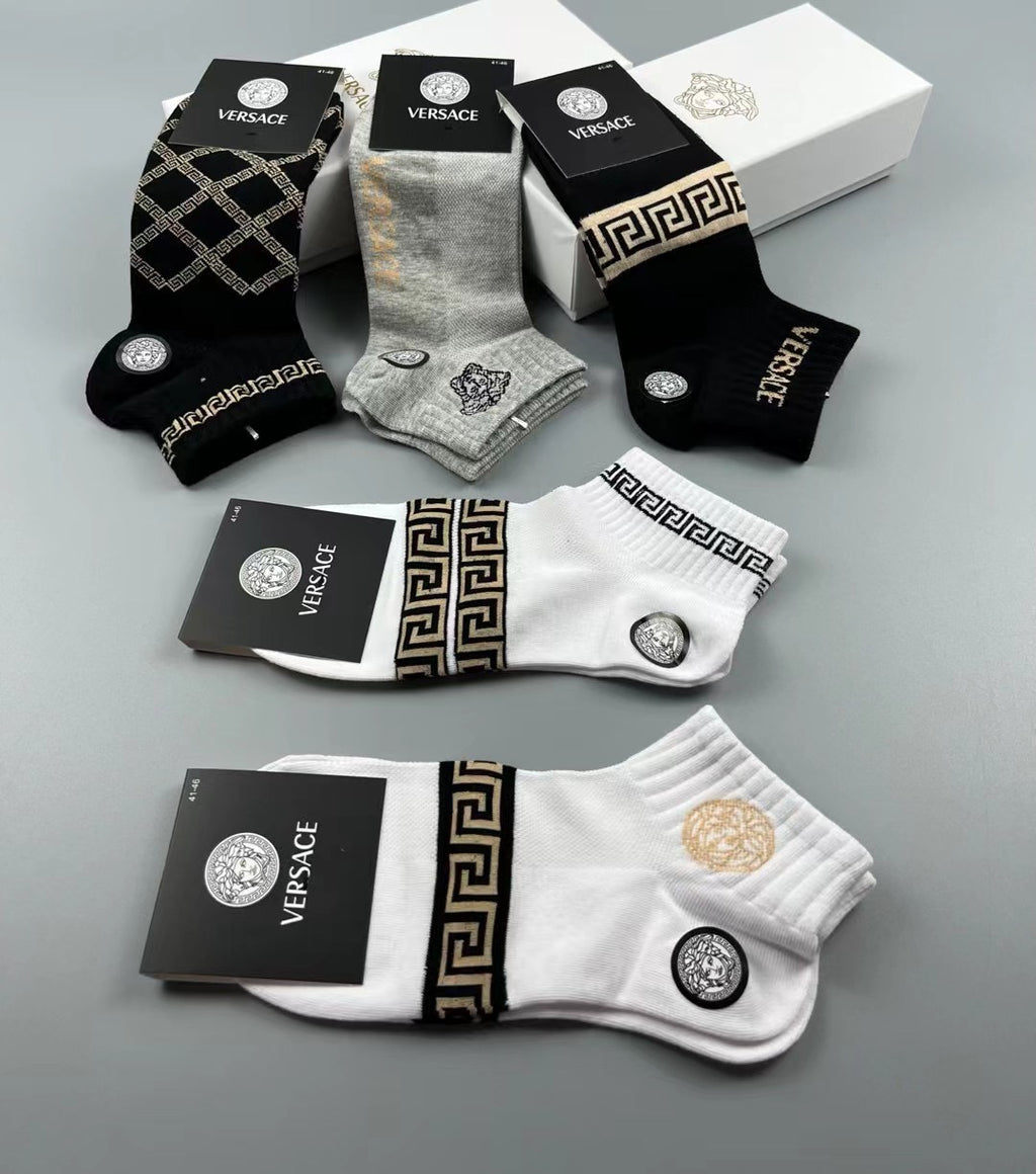 Versace Cotton blend Visible Colour, Cuff And Emblem Details No-Show Socks - 5-Pair Set