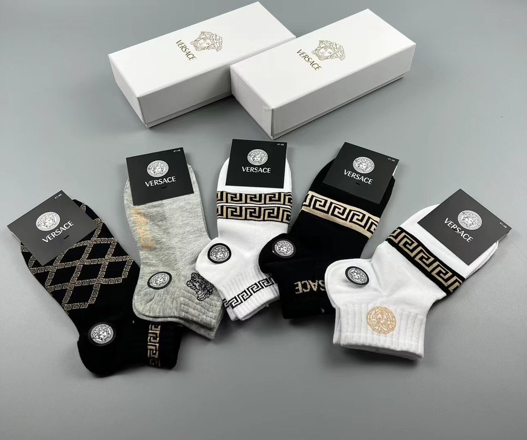 Versace Cotton blend Visible Colour, Cuff And Emblem Details No-Show Socks - 5-Pair Set