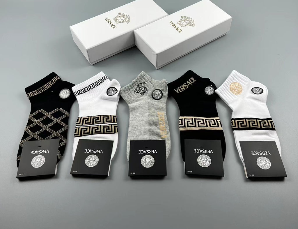 Versace Cotton blend Visible Colour, Cuff And Emblem Details No-Show Socks - 5-Pair Set