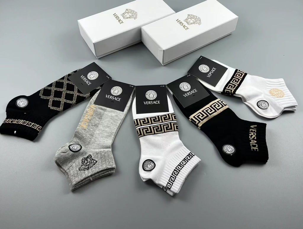 Versace Cotton blend Visible Colour, Cuff And Emblem Details No-Show Socks - 5-Pair Set