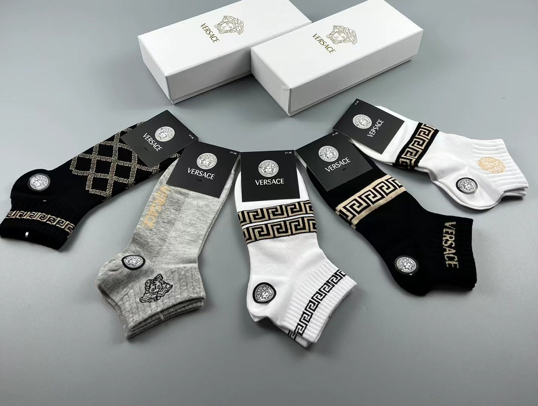 Versace Cotton blend Visible Colour, Cuff And Emblem Details No-Show Socks - 5-Pair Set