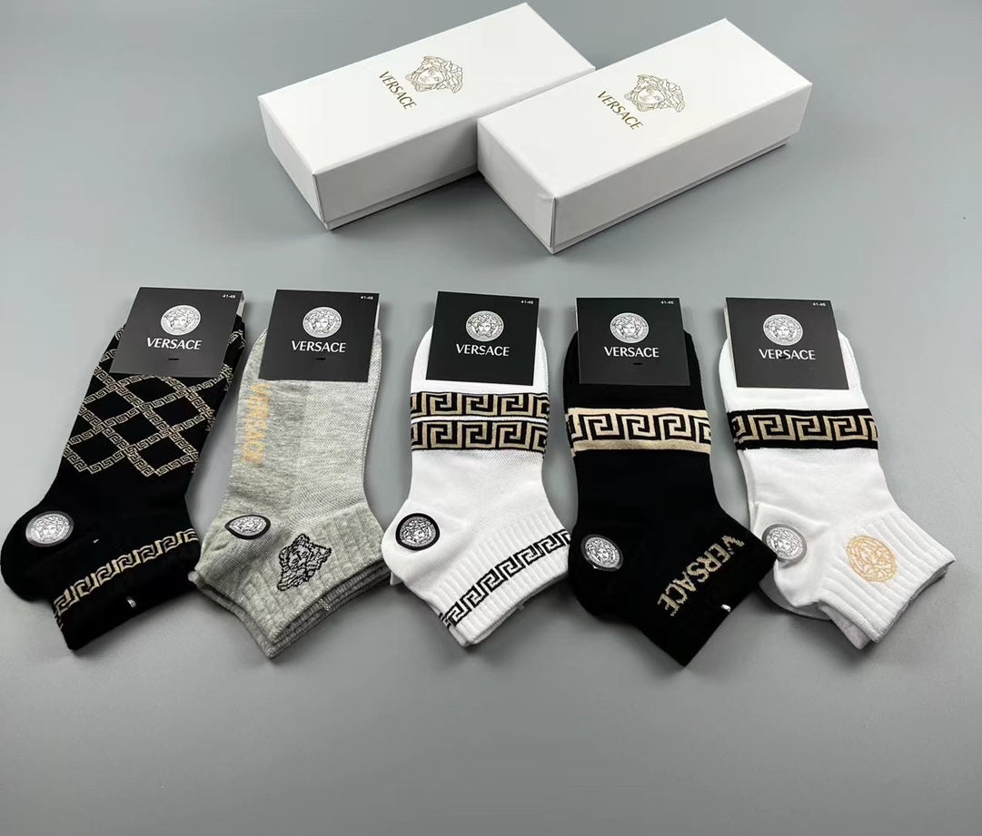 Versace Cotton blend Visible Colour, Cuff And Emblem Details No-Show Socks - 5-Pair Set