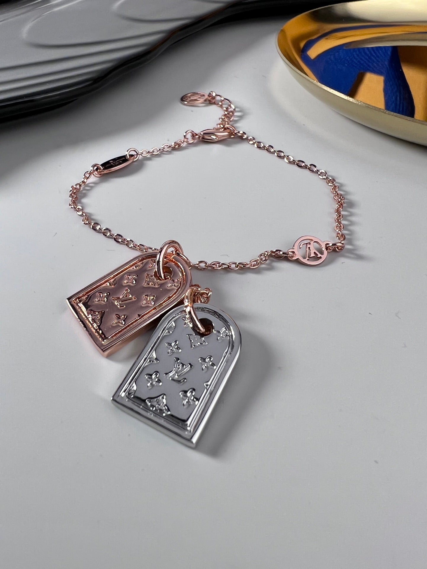 Letter Emblem Bracelet in Polished Metal-Tone – Design 008 main product view