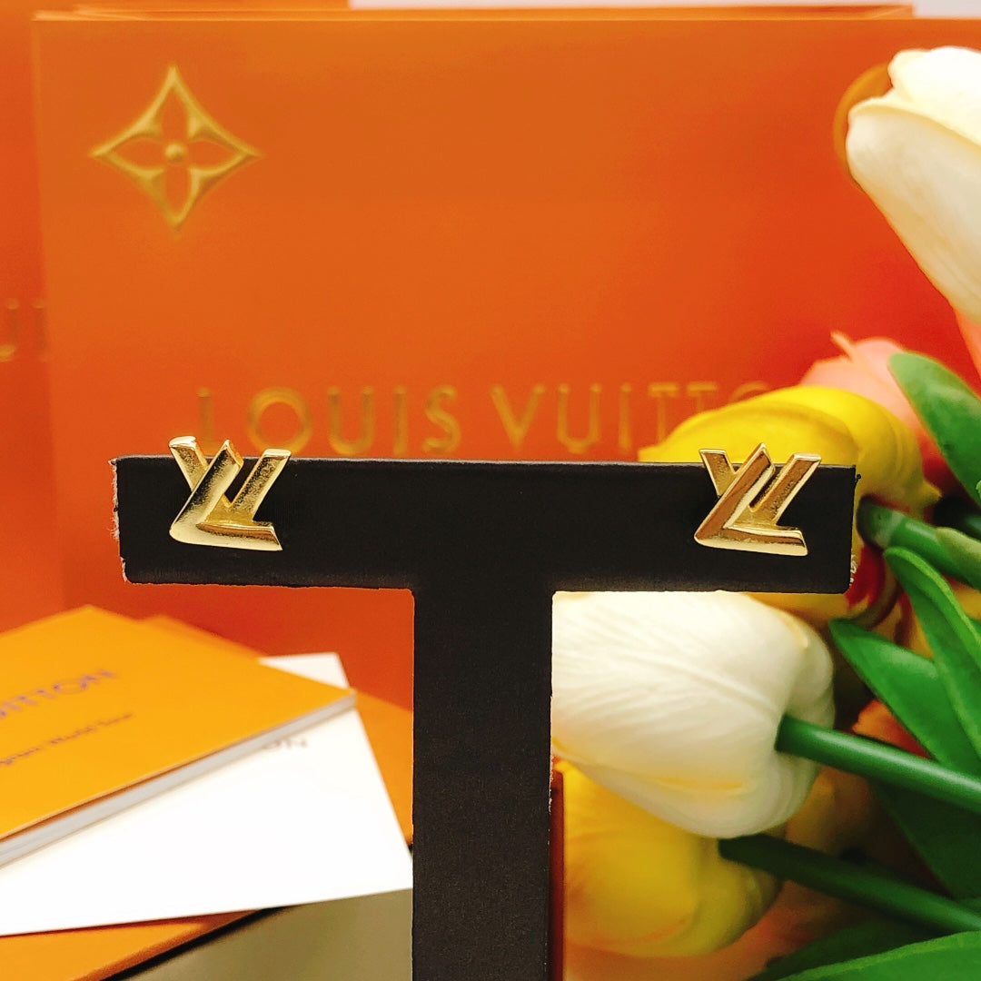 Geometric Emblem Stud Earrings in Gold-Tone – Design 030 styled product view
