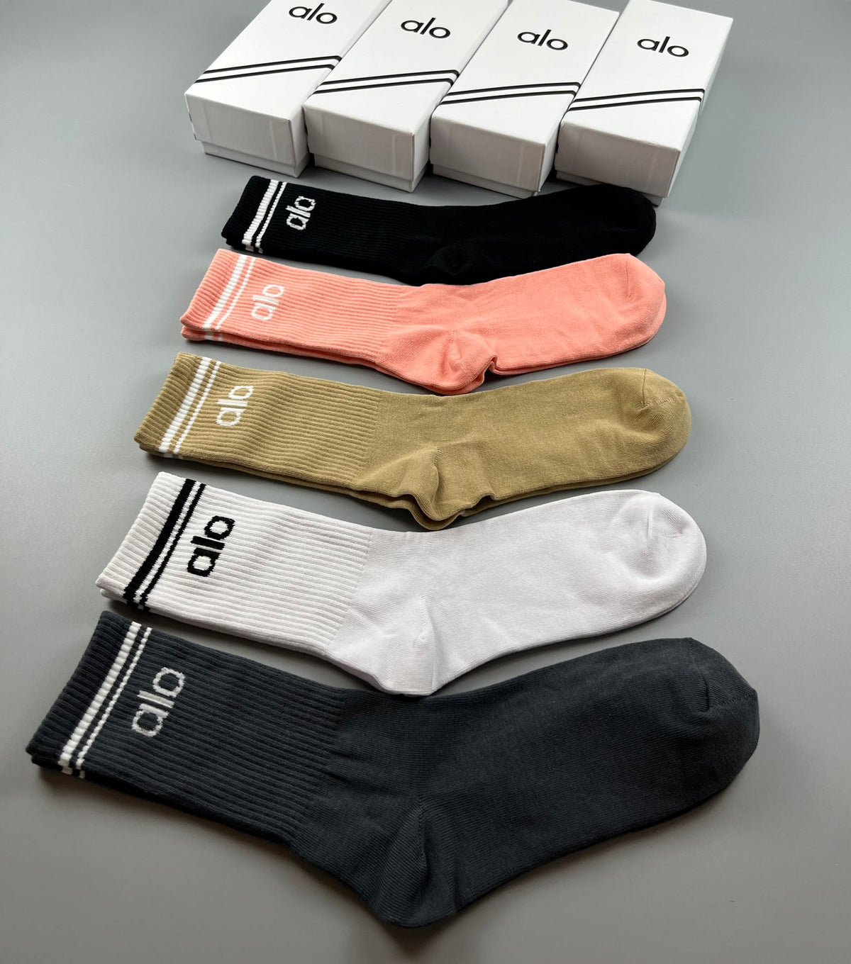 Alo Simple Logo Details Crew Socks - 5-Pair Set