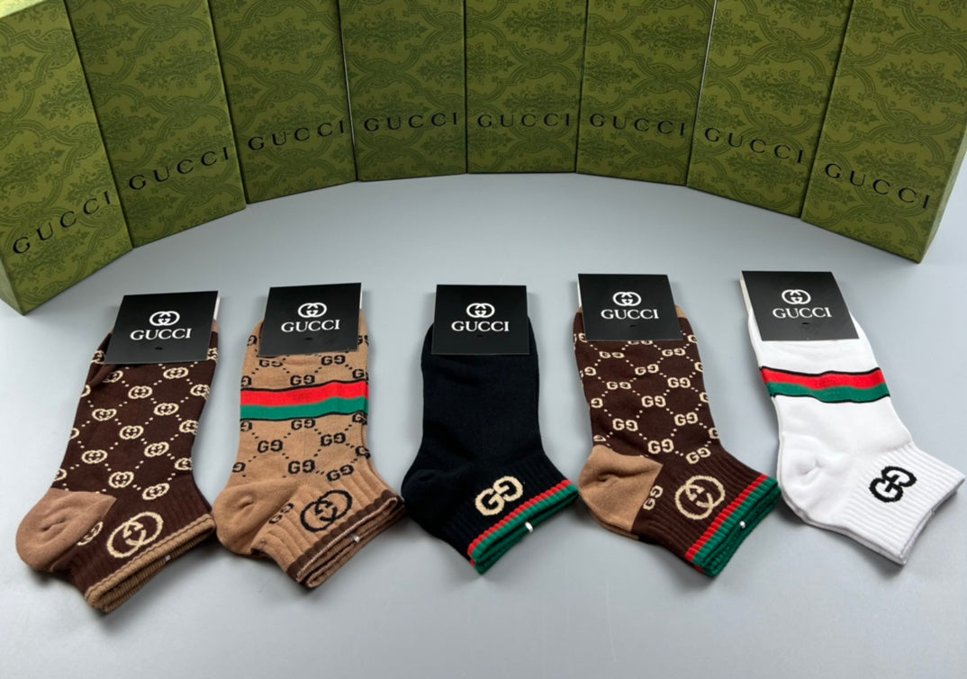 Gucci Monogram-Style Patterns Crew Socks - 5-Pair Set
