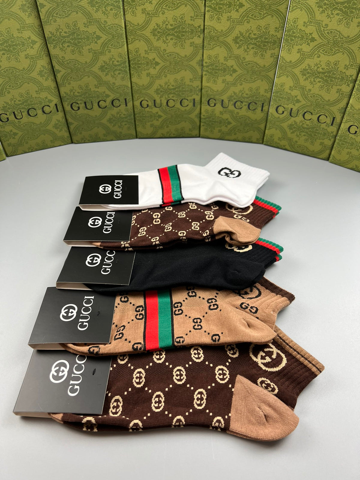 Gucci Monogram-Style Patterns Crew Socks - 5-Pair Set