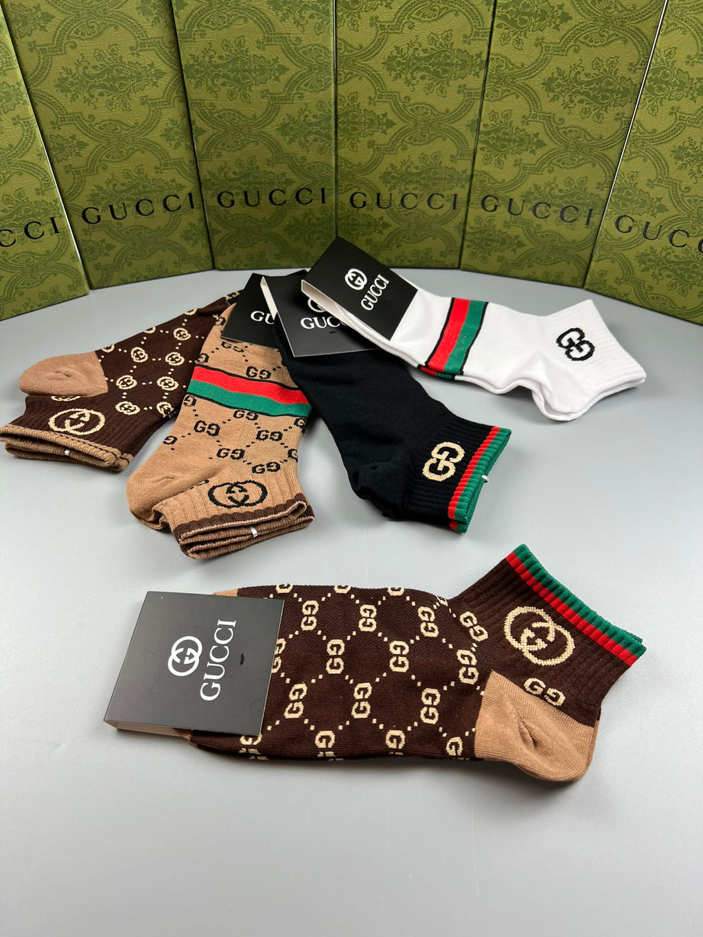 Gucci Monogram-Style Patterns Crew Socks - 5-Pair Set