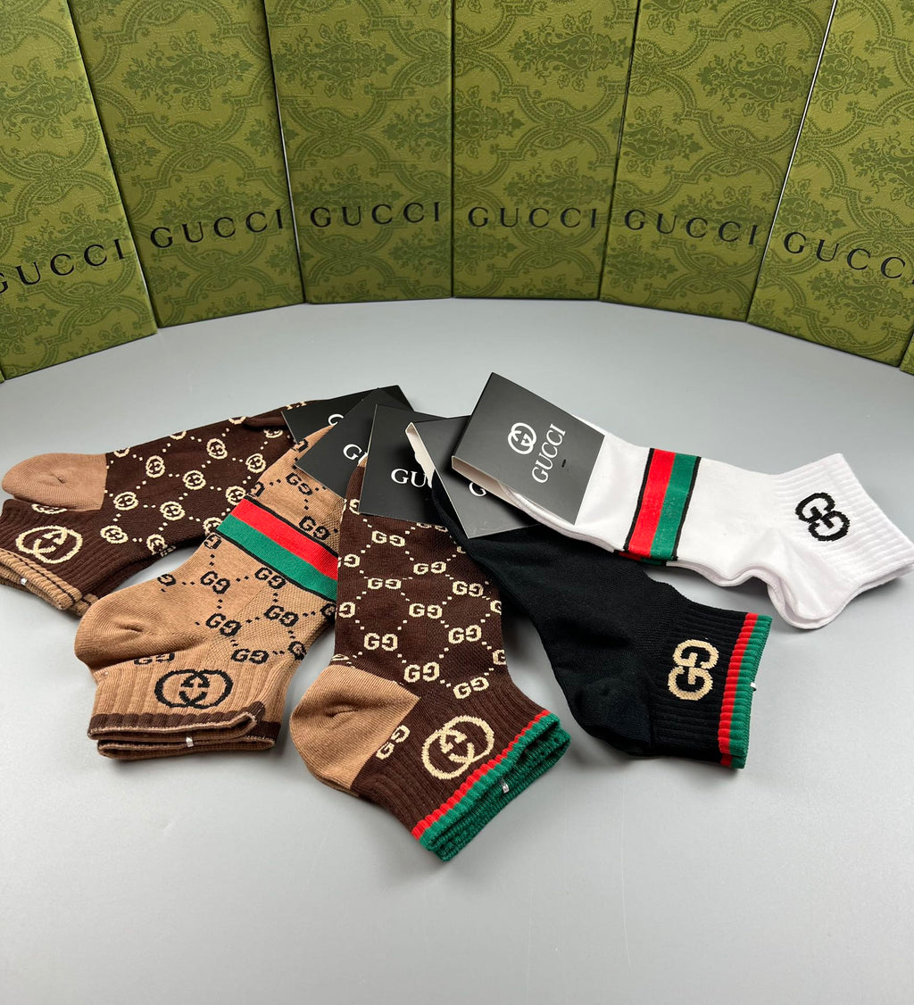 Gucci Monogram-Style Patterns Crew Socks - 5-Pair Set