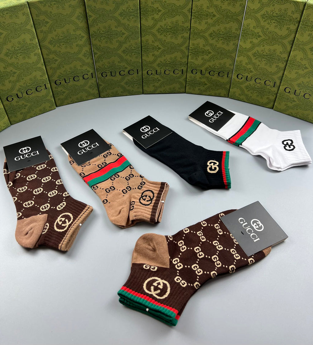 Gucci Monogram-Style Patterns Crew Socks - 5-Pair Set