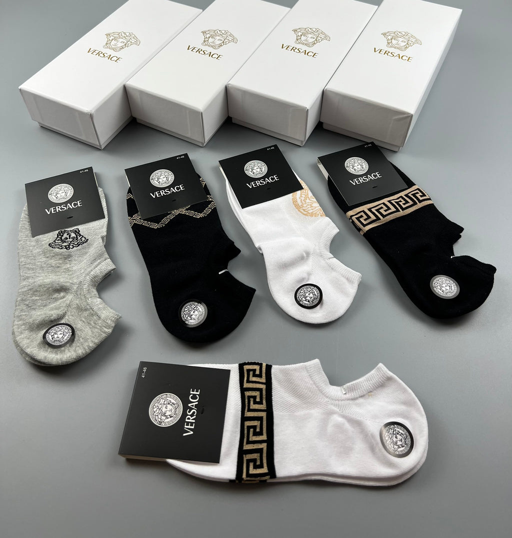 Versace Ankle Socks - Black, White and Grey 5-Pair Box