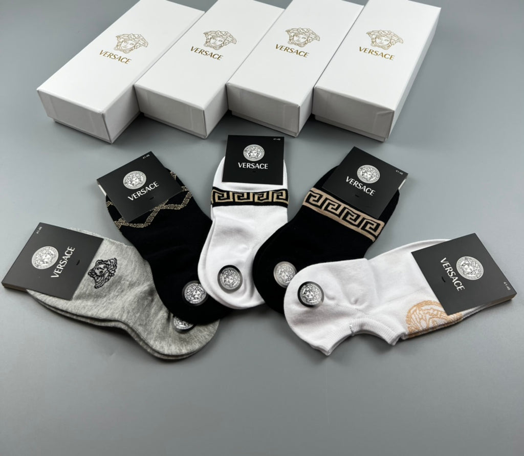 Versace Ankle Socks - Black, White and Grey 5-Pair Box