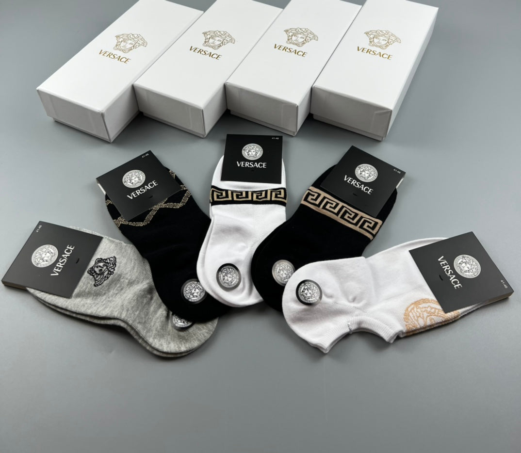 Versace Ankle Socks - Black, White and Grey 5-Pair Box