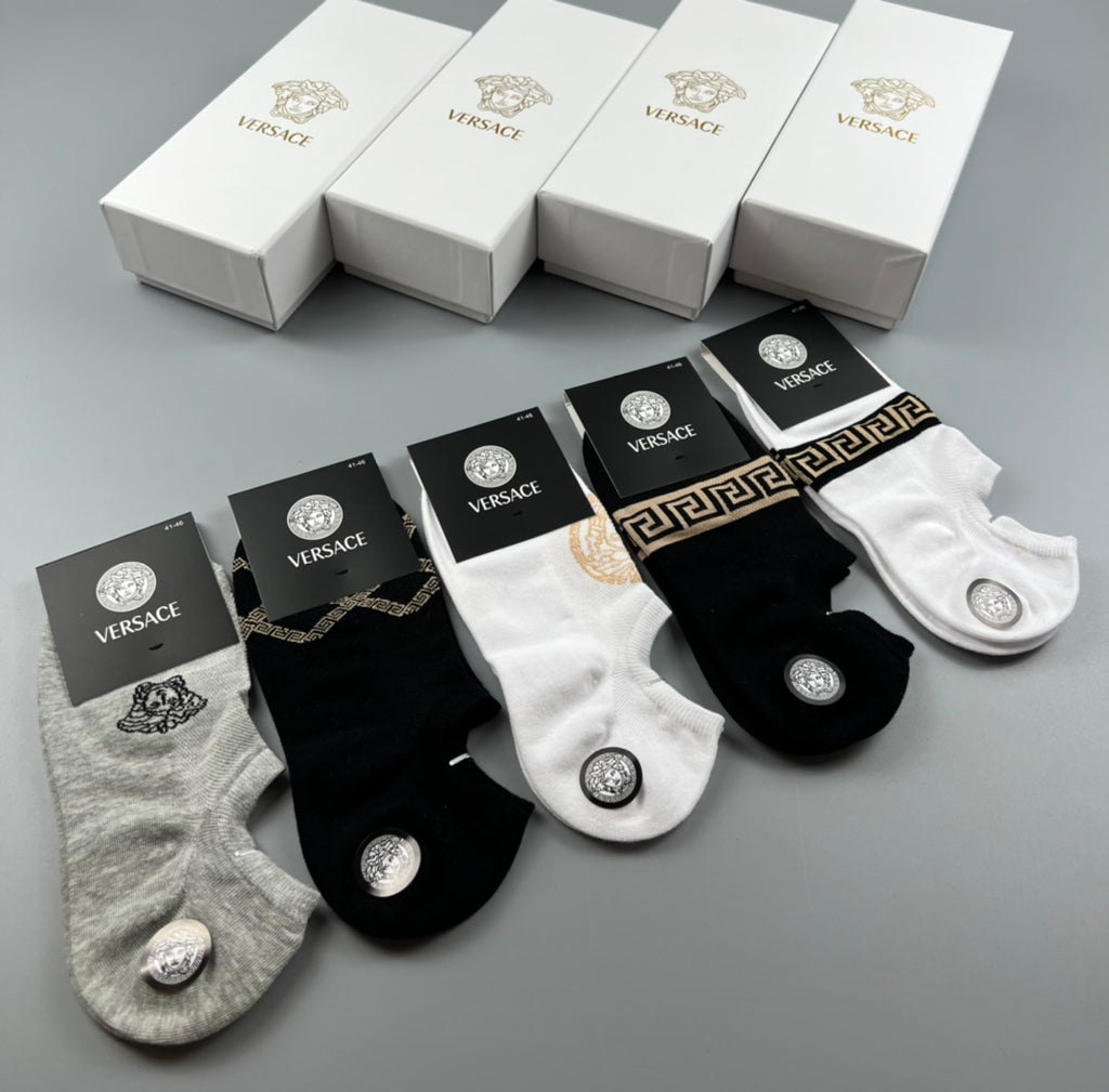 Versace Ankle Socks - Black, White and Grey 5-Pair Box