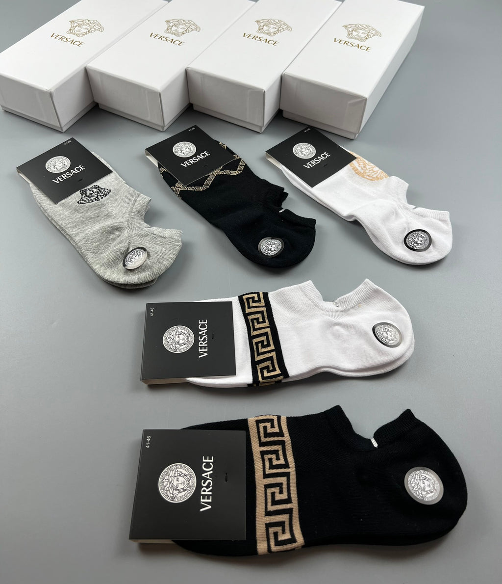 Versace Ankle Socks - Black, White and Grey 5-Pair Box