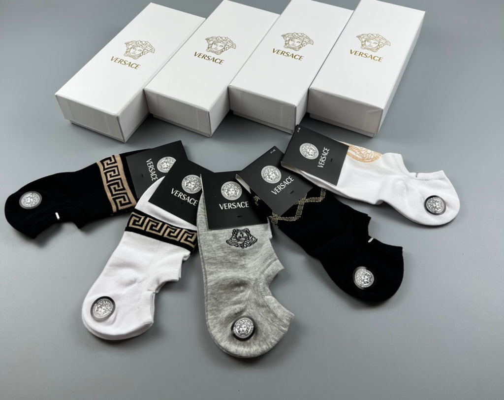 Versace Ankle Socks - Black, White and Grey 5-Pair Box