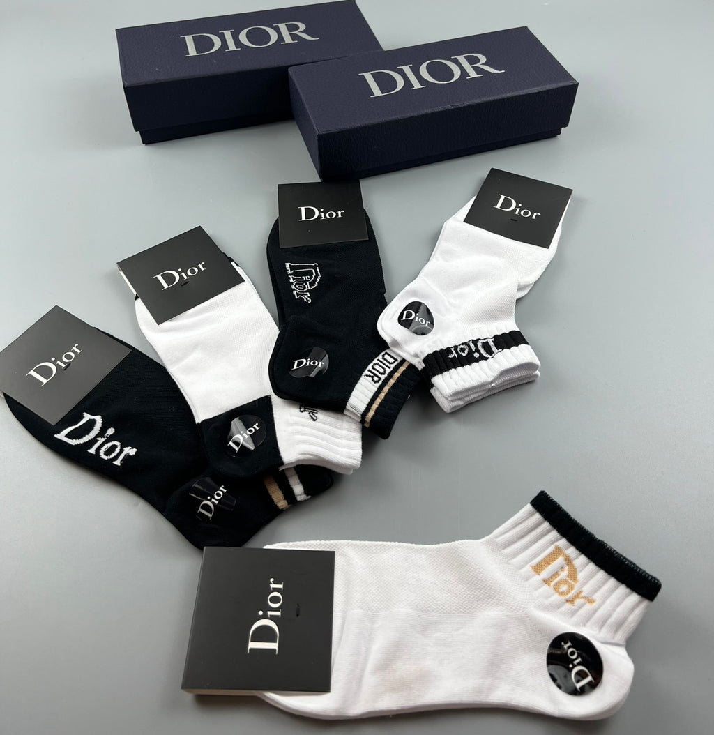Dior Black-and-White Logo Ankle Socks - Box of 5 Pairs