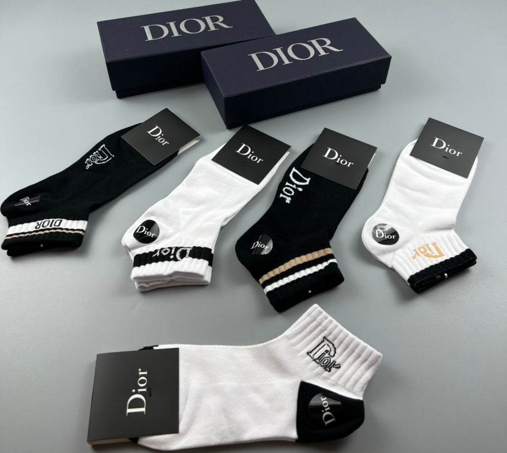 Dior Black-and-White Logo Ankle Socks - Box of 5 Pairs