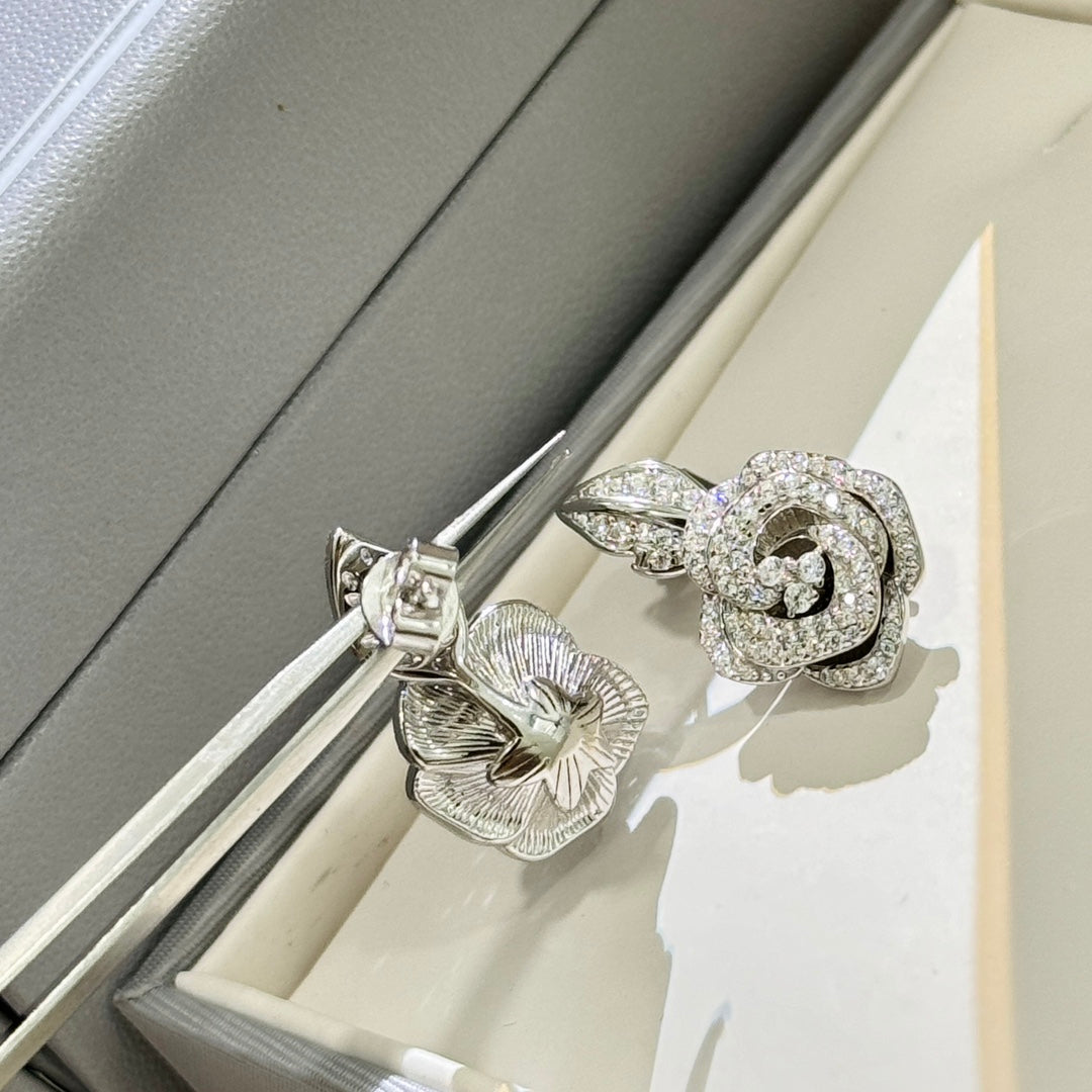 Floral Motif Stud Earrings in Silver-Tone styled view