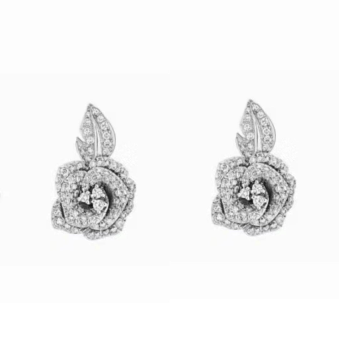 Floral Motif Stud Earrings in Silver-Tone front view