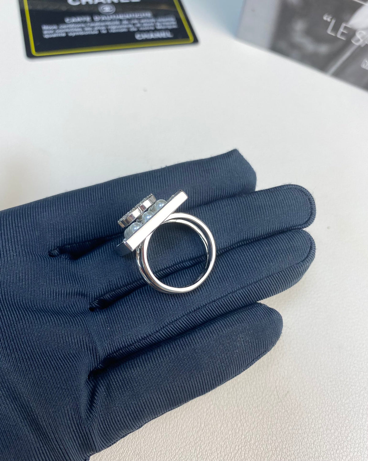 Pearl Statement Ring in Silver-Tone side detail