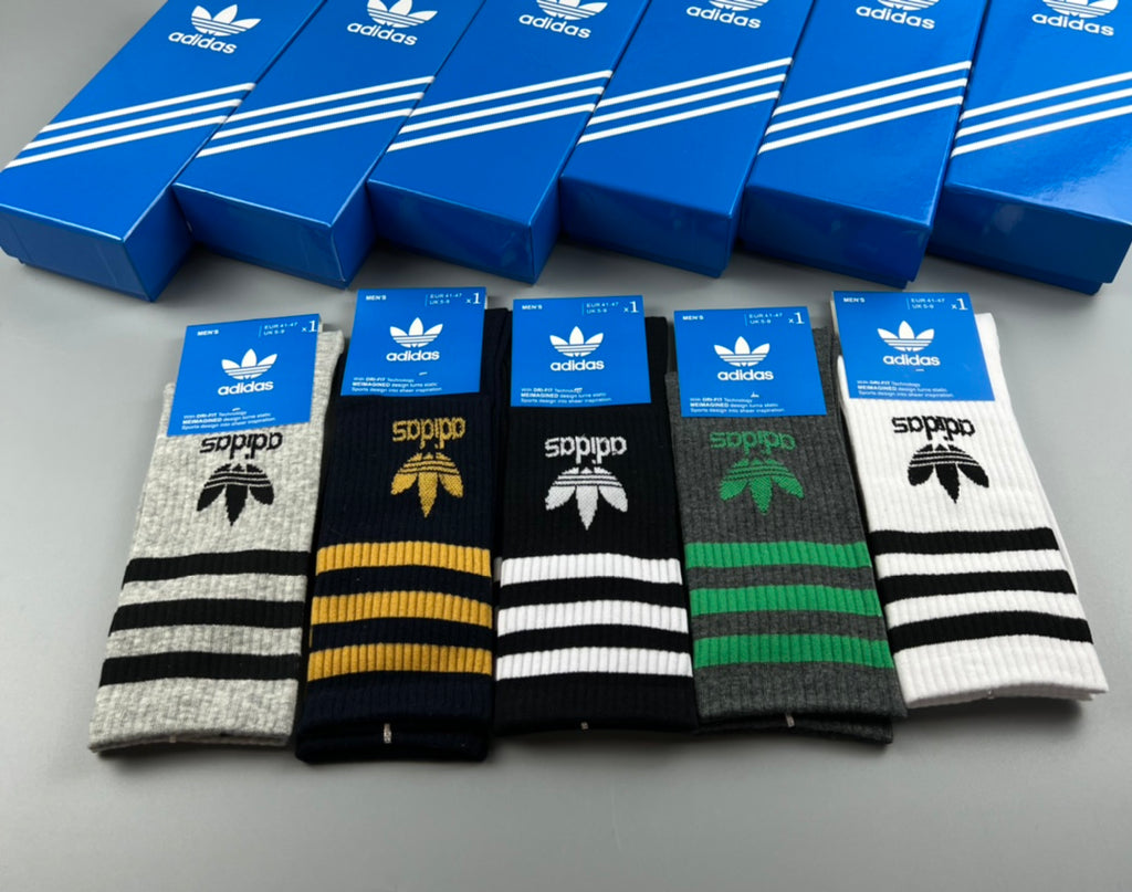 Adidas Contrast Sport Logos Crew Socks - 5-Pair Set