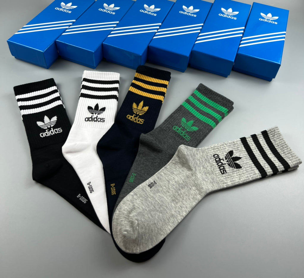 Adidas Contrast Sport Logos Crew Socks - 5-Pair Set