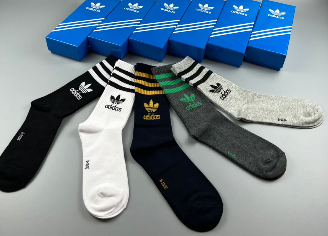 Adidas Stripe And Trefoil Details Crew Socks - 5-Pair Set