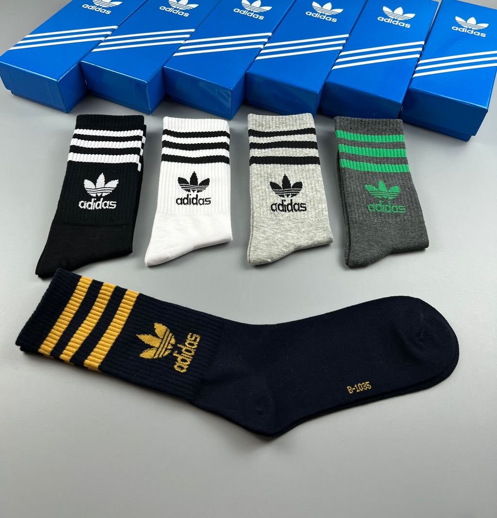 Adidas Contrast Sport Logos Crew Socks - 5-Pair Set