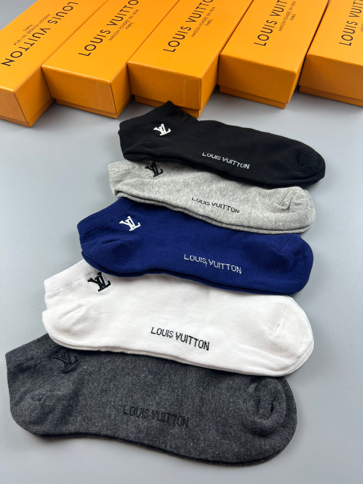 Louis Vuitton Visible Branded Cuff Or Emblem Details No-Show Socks - 5-Pair Set