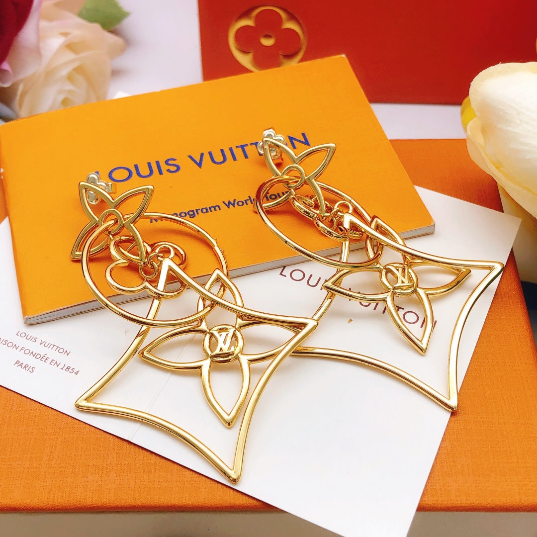 Geometric Emblem Stud Earrings in Gold-Tone – Design 029 front product view
