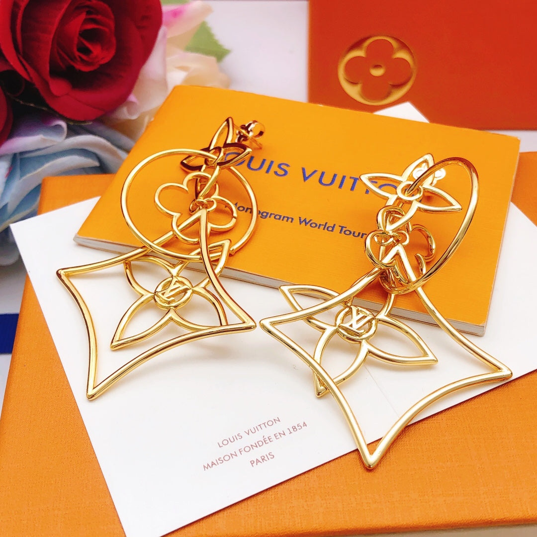Geometric Emblem Stud Earrings in Gold-Tone – Design 029 main product view
