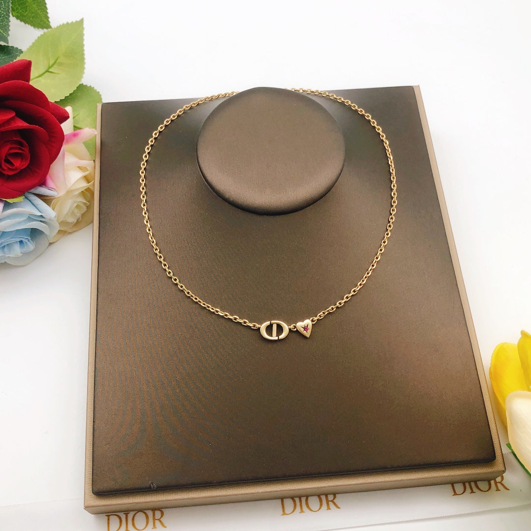 Heart Motif Pendant Necklace in Polished Metal-Tone – Design 012 front view