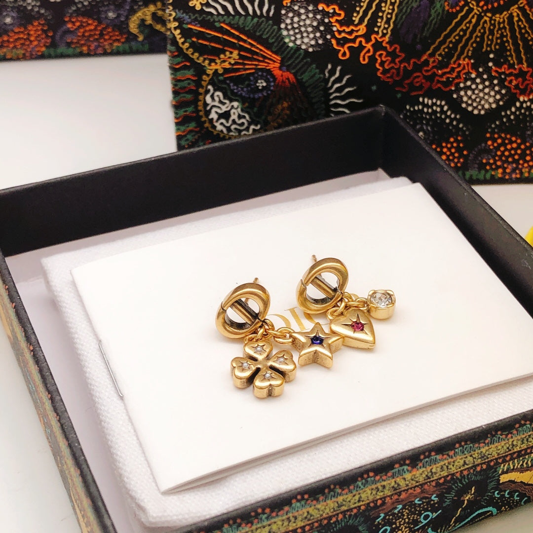 Heart Motif Stud Earrings in Polished Metal-Tone – Design 001 front view