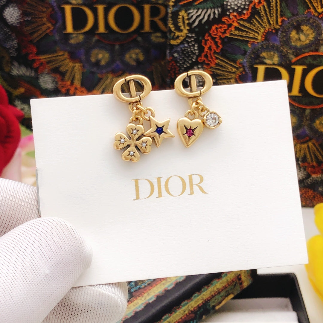 Heart Motif Stud Earrings in Polished Metal-Tone – Design 001 front view