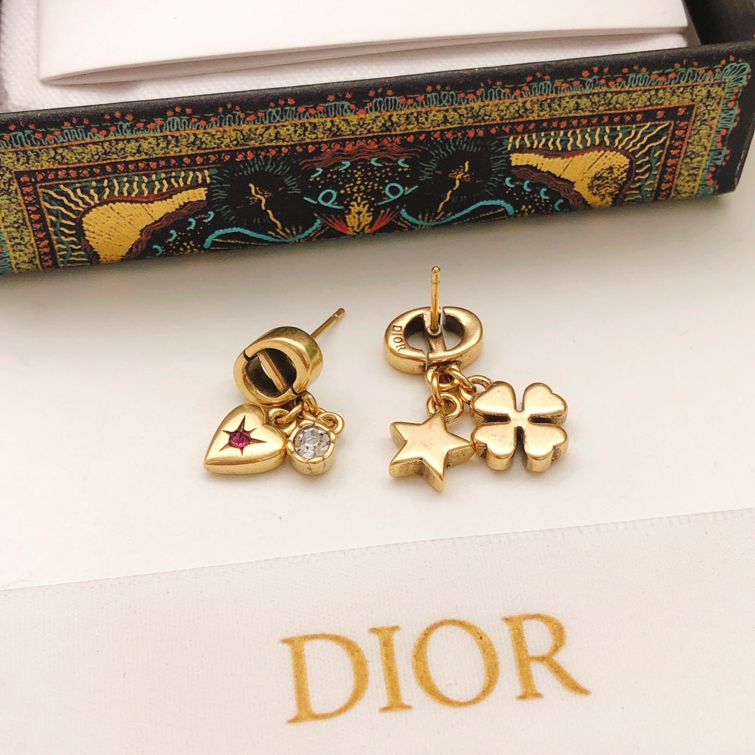Heart Motif Stud Earrings in Polished Metal-Tone – Design 001 styled view