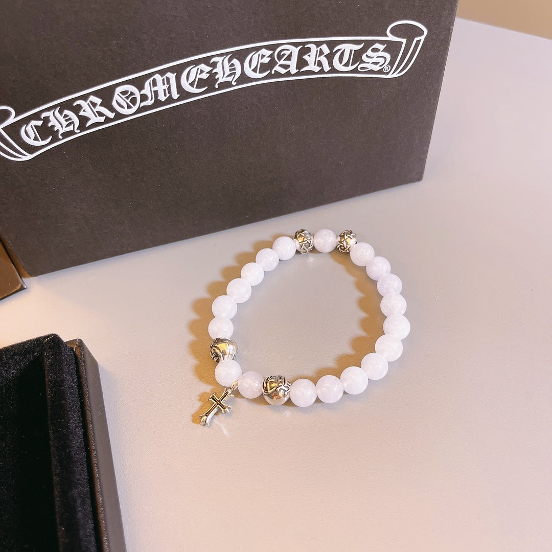 Gothic Emblem Beaded Bracelet in Antique Silver-Tone – Design 38 detail view