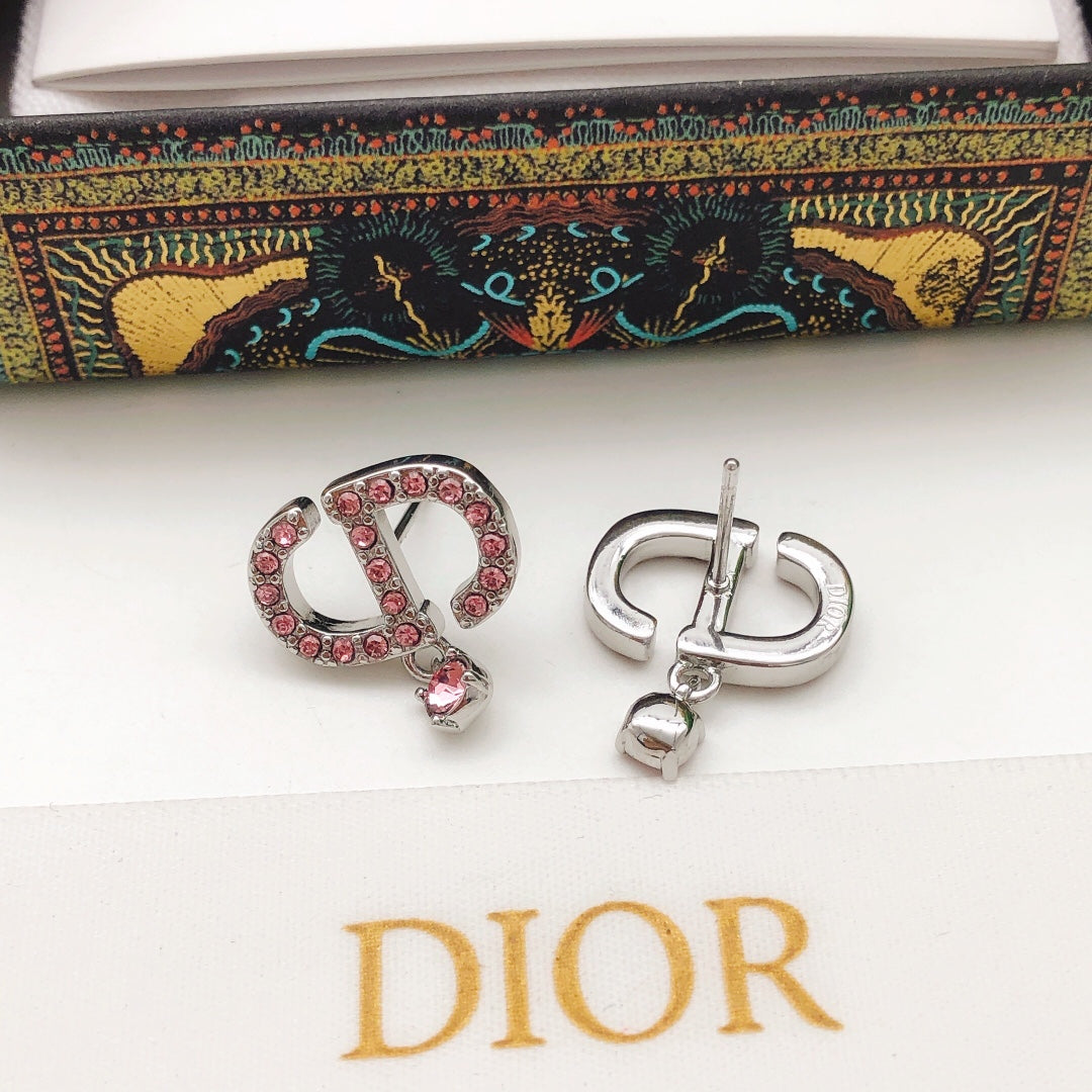 Graphic Letter Motif Stud Earrings in Polished Metal-Tone with Crystal-Style Accents – Design 003 side detail