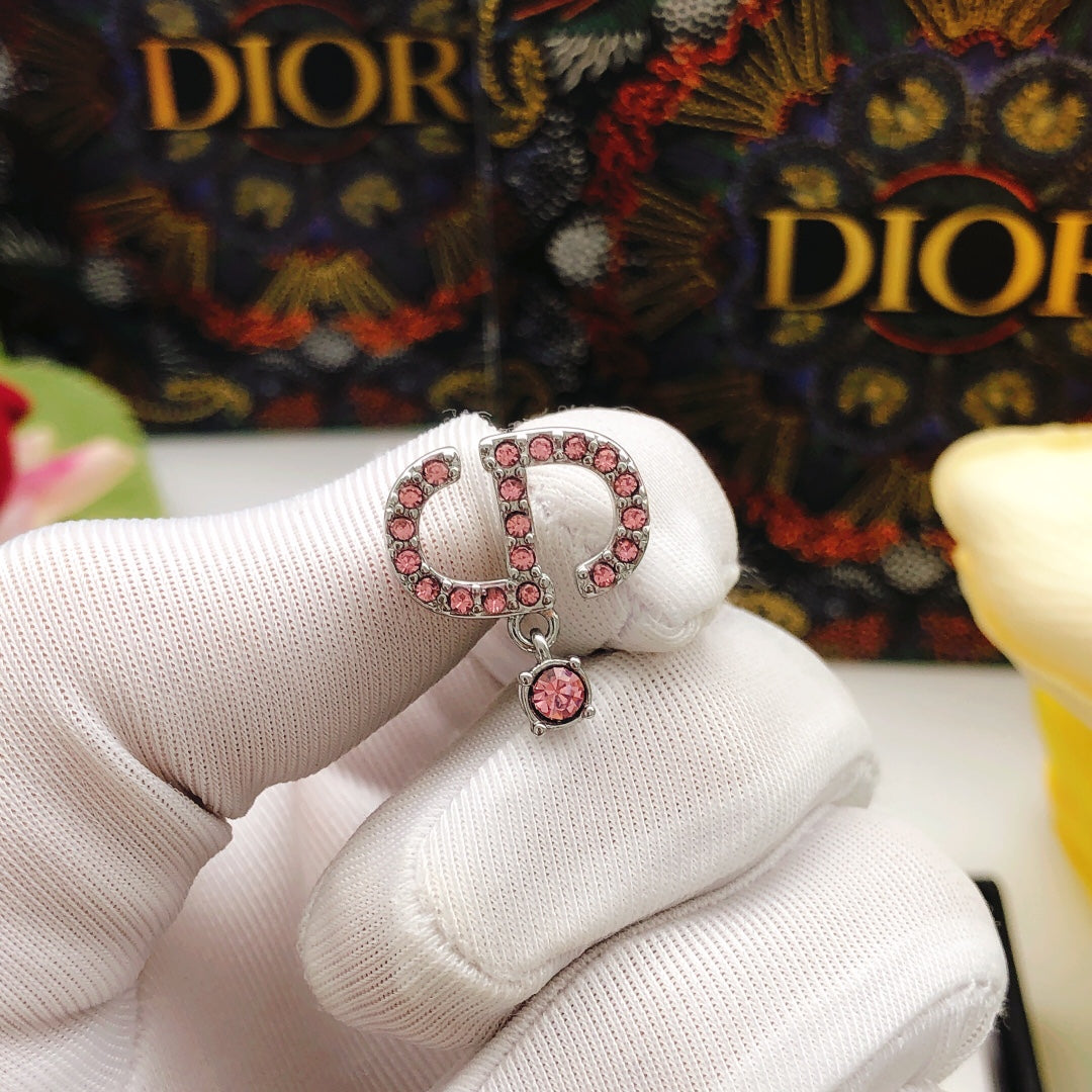 Graphic Letter Motif Stud Earrings in Polished Metal-Tone with Crystal-Style Accents – Design 003 main product view