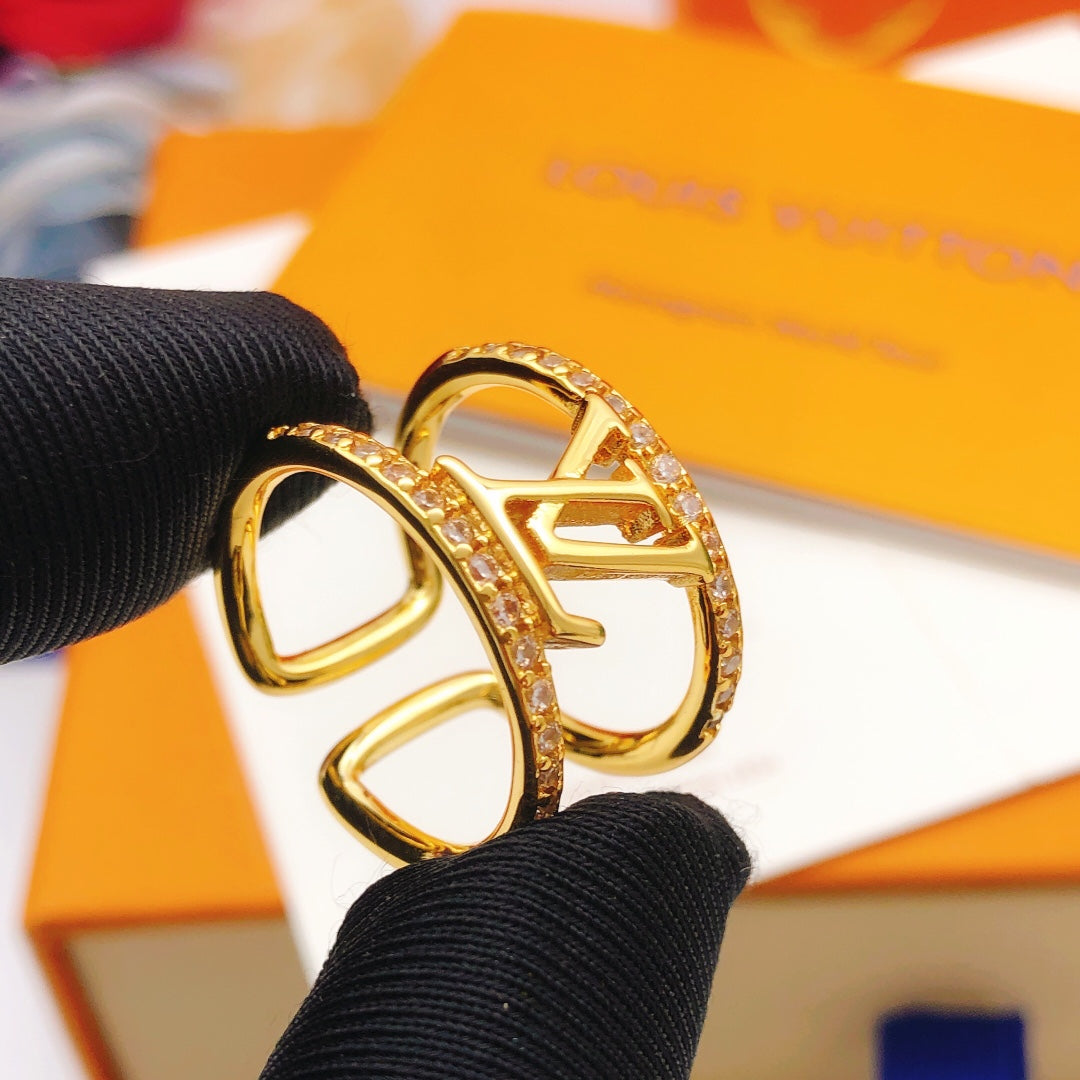 Geometric Emblem Statement Ring in Gold-Tone – Design 015 main product view